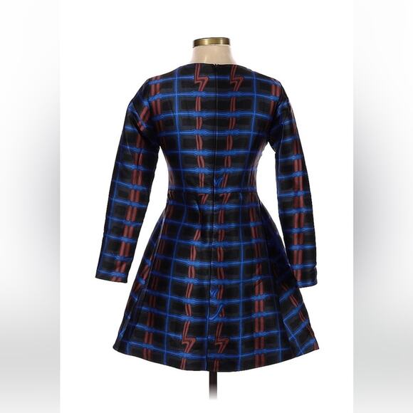 Unbranded long sleeved fit and flare electric check dress, size 2 - Picture 2 of 10